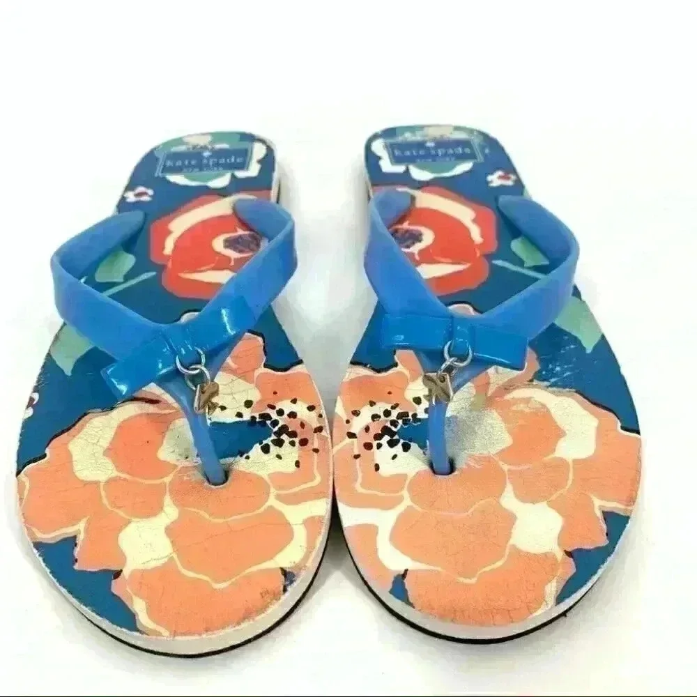 Kate spade women sandals size 9-10 L multicolored floral tropical flip flops
